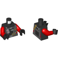 Torse, combinaison humide, jauge, sangles gris foncé, fermeture à glissière, tuyau imprimé, bras rouges, mains noires (Torso, Wetsuit, Gauge, Dark Grey Straps, Zipper, Hoses Print, Red Arms, Black Hands)