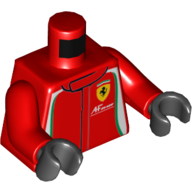 Visuel indicatif Rebrickable de Torse, Veste de course avec garniture verte et blanche, Ferrari Logo imprimé, bras rouges, mains noires (Torso, Racing Jacket with Green and White Trim, Ferrari Logo Print, Red Arms, Black Hands)