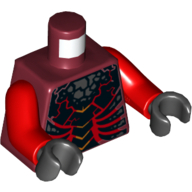 Torse, poitrine nue avec des os rouge foncé, des fissures et des pierres argentées motif imprimé, bras rouges, mains noires (Torso, Bare Chest with Dark Red Bones, Cracks and Silver Stones Print, Red Arms, Black Hands)