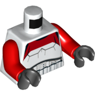 Torse, armure Stormtrooper avec marquage rouge sur le devant et ceinture d'or sur le dos motif imprimé, bras rouges, mains noires (Torso, Stormtrooper Armor with Red Marking on Front and Gold Belt on Back Print, Red Arms, Black Hands)