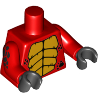 Visuel indicatif Rebrickable de Torse, Dragon jaune Motif imprimé estomac, Bras rouges avec motif imprimé écailles noires, mains noires (Torso, Yellow Dragon Stomach Print, Red Arms with Black Scales Print, Black Hands)