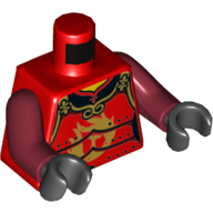 Visuel indicatif Rebrickable de Torse, armure de samouraï avec motif imprimé de flammes d'or, bras rouges, mains noires (Torso, Samurai Armor with Gold Flames Print, Red Arms, Black Hands)