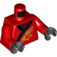 Torse, robe, Chemise rouge foncé, Bord noir, Dragon doré imprimé, bras rouges, mains noires (Torso, Robe, Dark Red Shirt, Black Trim, Gold Dragon Print, Red Arms, Black Hands)