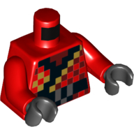 Torse, robe, Carrés noir et or pixellisés, bras rouges, mains noires (Torso, Robes, Pixelated Black and Gold Squares Print, Red Arms, Black Hands)