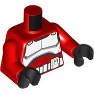 Visuel indicatif Rebrickable de Torse, armure clone trooper Coruscant commandant avec des marques blanches et ceinture motif imprimé, bras rouges, mains noires (Torso, Armor Clone Trooper Coruscant Commander with White Markings and Belt Print, Red Arms, Black Hands)