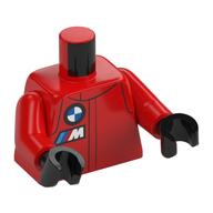 Visuel indicatif Rebrickable de Torse, costume de course, logo BMW, motif : inscription 'M', bras rouges, mains noires (Torso, Racing Suit, BMW Logo, 'M' Print, Red Arms, Black Hands)