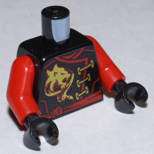 Torse, robe avec bordure rouge et ceinture ceinture, et fermoirs d'or et tête de lion motif imprimé (Kai), bras rouges, mains noires (Torso, Robe with Red Trim and Sash Belt, and Gold Clasps and Lion Head Emblem Print (Kai), Red Arms, Black Hands)