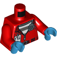Veste torse sur la prison chemise, radio et badge d'identité motif imprimé, bras rouges, mains azur foncé (Torso Jacket over Prison Shirt, Radio and ID Badge Print, Red Arms, Dark Azure Hands)