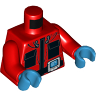 Visuel indicatif Rebrickable de Costume arctique torse, poches, fermeture à glissière, dispositif tenu à la main, motif : capuche, bras rouges, mains azur foncé (Torso Arctic Suit, Pockets, Zipper, Hand Held Device, Hood Print, Red Arms, Dark Azure Hands)