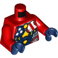 Armure de torse avec des étoiles et des rayures et des plaques d'argent et jaune cercle réacteur motif imprimé (marteau de Justin), bras rouges, mains bleu foncé (Torso Armor with Stars and Stripes and Silver Plates and Yellow Circle Arc Reactor Print (Justin Hammer), Red Arms, Dark Blue Hands)