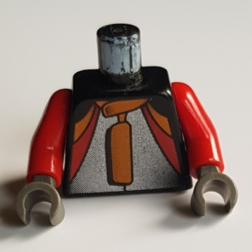 Veste torse avec motif imprimé orange, rouge, argent, bras rouges, mains gris foncé (Torso Jacket with Orange, Red, Silver Print, Red Arms, Dark Gray Hands)