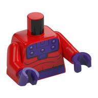Visuel indicatif Rebrickable de Corps torse, cuirasse et ceinture violet foncé, motif imprimé muscles (magneto), bras rouges, mains pourpre foncé (Torso Bodysuit, Dark Purple Breastplate and Belt, Muscles Print (Magneto), Red Arms, Dark Purple Hands)