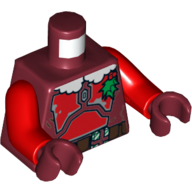 Visuel indicatif Rebrickable de Armure de torse avec plaques rouges, houx et blanc col en fourrure motif imprimé, bras rouges, mains rouge foncé (Torso Armor with Red Plates, Holly and White Fur Collar Print, Red Arms, Dark Red Hands)