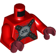Muscles du torse avec sangles croisées avec emblème visage pierre / boucle motif imprimé, bras rouges, mains rouge foncé (Torso Muscles with Crossed Straps with Stone Face Emblem/Buckle Print, Red Arms, Dark Red Hands)