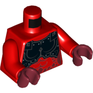 Torse armure, noir poitrine avec motif imprimé Midriff nu, bras rouges, mains rouge foncé (Torso Armor, Black Chestplate with Bare Midriff Print, Red Arms, Dark Red Hands)