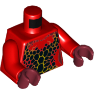 Torse nu poitrine avec des taches noires avec des fissures orange motif imprimé, bras rouges, mains rouge foncé (Torso Bare Chest with Black Spots with Orange Cracks Print, Red Arms, Dark Red Hands)