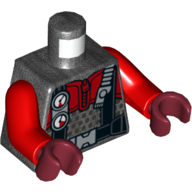 Torse Combinaison avec bretelles noires et Jauges motif imprimé, bras rouges, mains rouge foncé (Torso Wetsuit with Black Straps and Gauges Print, Red Arms, Dark Red Hands)