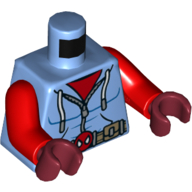 Visuel indicatif Rebrickable de Sweat à capuche torse avec fermeture éclair, ceinture avec boucle de tête Spider-Man motif imprimé, bras rouges, mains rouge foncé (Torso Hoodie with Zipper, Belt with Spider-Man Head Buckle Print, Red Arms, Dark Red Hands)