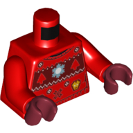 Visuel indicatif Rebrickable de Pull torse, pull de Noël laid avec arbre, casque Iron Man, modèle imprimé réacteur arc flocon de neige, bras rouges, mains rouge foncé (Torso Sweater, Ugly Christmas Sweater with Tree, Iron Man Helmet, Snowflake Arc Reactor Print, Red Arms, Dark Red Hands)