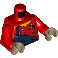 Torse dans l'ensemble, bleu foncé avec une sangle vers le bas, poches de chemise avec stylos imprimé, bras rouges, mains beige foncé (Torso Overall, Dark Blue with One Strap Down, Shirt Pockets with Pens Print, Red Arms, Dark Tan Hands)