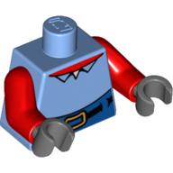 Chemise torse avec col et col rouge, pantalon bleu taille haute avec motif imprimé ceinture (Mr Krabs), bras rouges, mains gris bleuté foncé (Torso Shirt with Collar and Red Neck, High Waist Blue Pants with Belt Print (Mr Krabs), Red Arms, Dark Bluish Gray Hands)