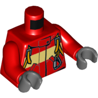 Costume de feu de torse avec bande et harnais avec motif imprimé mousqueton, bras rouges, mains gris bleuté foncé (Torso Fire Suit with Stripe and Harness with Carabiner Print, Red Arms, Dark Bluish Gray Hands)