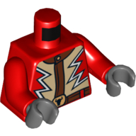 Veste torse avec zig-zag éclair et diriger / boucle de tête de taureau motif imprimé, bras rouges, mains gris bleuté foncé (Torso Jacket with Lightning Zig Zag and Steer / Bull's Head Buckle Print, Red Arms, Dark Bluish Gray Hands)