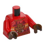 Torse, pull de Noël, nougat moyen Owl motif imprimé, bras rouges, mains brun rougeâtre (Torso, Christmas Sweater, Medium Nougat Owl Print, Red Arms, Reddish Brown Hands)
