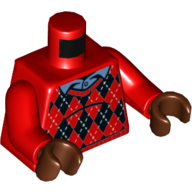 Torse Argyle Pull avec col chemise bleu motif imprimé, bras rouges, mains brun rougeâtre (Torso Argyle Sweater with Blue Shirt Collar Print, Red Arms, Reddish Brown Hands)