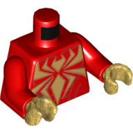 Muscles du torse avec motif imprimé araignée or, bras rouges, mains or nacré (Torso Muscles with Gold Spider Print, Red Arms, Pearl Gold Hands)