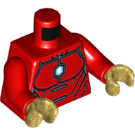 Armure de torse avec des plaques d'argent et bleu et blanc hexagonal réacteur motif imprimé (Iron Man), bras rouges, mains or nacré (Torso Armor with Silver Plates and Blue and White Hexagon Arc Reactor Print (Iron Man), Red Arms, Pearl Gold Hands)