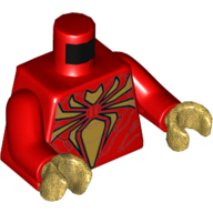 Corps torse, Motif imprimé Araignée or, bras rouges, mains or nacré (Torso Bodysuit, Gold Spider Print, Red Arms, Pearl Gold Hands)