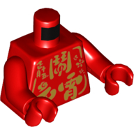 Torse Doré Motif imprimé mandarin, bras rouges, mains rouges (Torso Gold Mandarin Print, Red Arms, Red Hands)