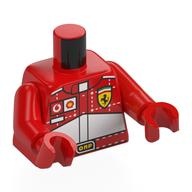 Costume de course de torse, panneaux blancs, vodaphone, coque et ferrari logos motif imprimé, bras et mains rouges (Torso Racing Suit, White Panels, Vodaphone, Shell, and Ferrari Logos Print, Red Arms and Hands)