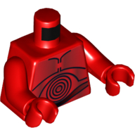 Visuel indicatif Rebrickable de Torse droïde avec des cercles concentriques noirs et plaques motif imprimé (r-3po), bras et mains rouges (Torso Droid with Black Concentric Circles and Plates Print (R-3PO), Red Arms and Hands)