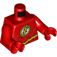 Visuel indicatif Rebrickable de Muscles du torse, éclair jaune sur la poitrine, et motif imprimé ceinture jaune (le flash), bras et mains rouges (Torso Muscles, Yellow Lightning Bolt on Chest, and Yellow Belt Print (The Flash), Red Arms and Hands)