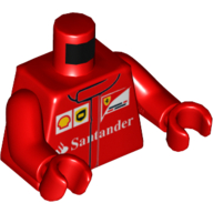 Visuel indicatif Rebrickable de Veste de course de torse avec la coquille et le logo de santander motif imprimé, bras et mains rouges (Torso Racing Jacket with Shell and Santander Logo Print, Red Arms and Hands)