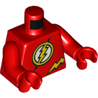 Corps torse, logo éclair jaune et flash motif imprimé, bras et mains rouges (Torso Bodysuit, Yellow Lightning and Flash Logo Print, Red Arms and Hands)