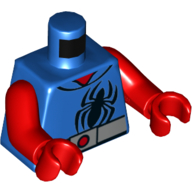 Sweat à capuche torse, logo Spider noir, ceinture argentée avec motif imprimé bouton rouge (Spider-Man), bras et mains rouges (Torso Hoodie, Black Spider Logo, Silver Belt with Red Button Print (Spider-Man), Red Arms and Hands)