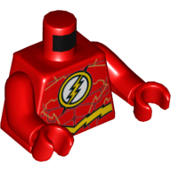 Visuel indicatif Rebrickable de Muscles du torse, foudre jaune, logo flash, motif imprimé ceinture jaune, bras et mains rouges (Torso Muscles, Yellow Lightning, Flash Logo, Yellow Belt Print, Red Arms and Hands)