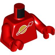 Visuel indicatif Rebrickable de Torse classique espace logo motif imprimé, bras et mains rouges (Torso Classic Space Logo Print, Red Arms and Hands)