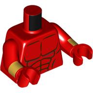 Visuel indicatif Rebrickable de Torse nu poitrine, muscles motif imprimé, bras et mains rouges avec des bandes d'or motif imprimé (Torso Bare Chest, Muscles Print, Red Arms and Hands with Gold Bands Print)