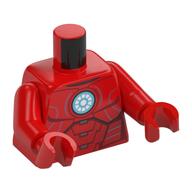 Visuel indicatif Rebrickable de Torse, armure Iron Man, lignes blanches/noires, blanc/bleu clair arc rond Réacteur motif imprimé, bras et mains rouges (Torso, Iron Man Armor, White/Black Lines, White/Bright Light Blue Round arc Reactor Print, Red Arms and Hands)