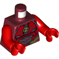 Armure de torse avec des plaques rouges et or détaillant, or éclair (logo flash) motif imprimé, bras et mains rouges (Torso Armor with Red Plates and Gold Detailing, Gold Lightning Bolt (Flash Logo) Print, Red Arms and Hands)