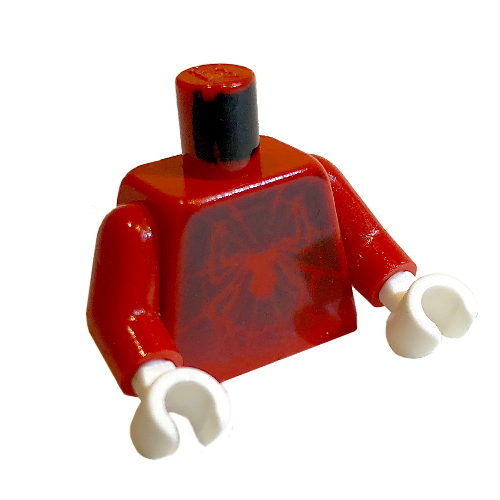 Visuel indicatif Rebrickable de Torse Araignée Wed et Araignée sur fond noir délavé imprimé (Spider-Man), bras rouges, mains blanches (Torso Spider Wed and Spider on Fading Black Background Print (Spider-Man), Red Arms, White Hands)