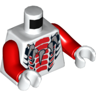 Visuel indicatif Rebrickable de Serpent de torse avec collier à cinq dents avec écailles rouges et noires expansées imprimé, bras rouges, mains blanches (Torso Snake with Five Tooth Necklace with Expanded Red and Black Scales Print, Red Arms, White Hands)