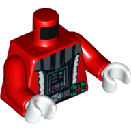 Visuel indicatif Rebrickable de Torse Santa veste avec garniture blanche sur Dark Vador poitrine panneau motif imprimé, bras rouges, mains blanches (Torso Santa Jacket with White Trim over Darth Vader Chest Panel Print, Red Arms, White Hands)
