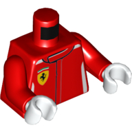 Visuel indicatif Rebrickable de Veste de course torse avec garniture blanche et logo Ferrari imprimé, bras rouges, mains blanches (Torso Racing Jacket with White Trim and Ferrari Logo Print, Red Arms, White Hands)