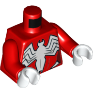Visuel indicatif Rebrickable de Corps torse, grand motif imprimé araignée blanche, bras rouges, mains blanches (Torso Bodysuit, Large White Spider Print, Red Arms, White Hands)