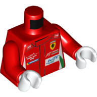 Visuel indicatif Rebrickable de Veste de course torse avec garniture verte et blanche, motif imprimé Ferrari Logo, bras rouges, mains blanches (Torso Racing Jacket with Green and White Trim, Ferrari Logo Print, Red Arms, White Hands)